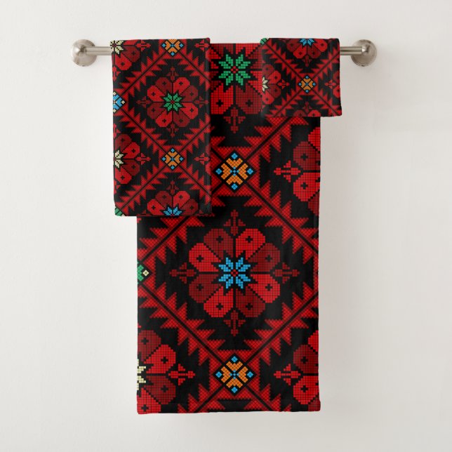 Fleurs rouges Palestine Broderie tatreez Motif (En situation)