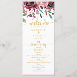 Fleurs Rouges Stripes & Programme de Mariage Or