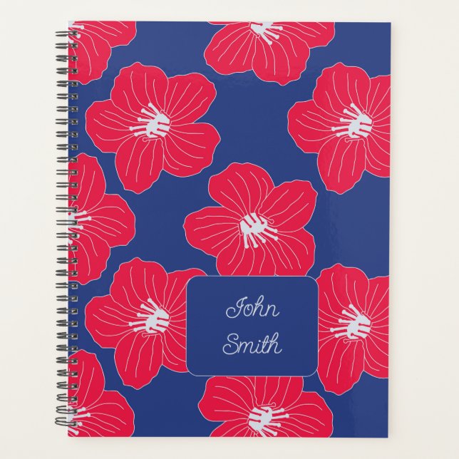 Fleurs rouges sur le motif bleu_ floral Script (Devant)