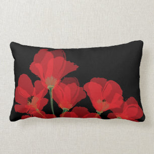 Fleurs Rouges Sur Noir Lumbar Pillow