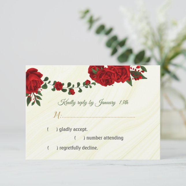 fleurs rouges vert carte RSVP (Debout devant)
