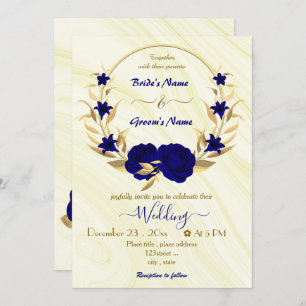 fleurs royales bleues or invitation