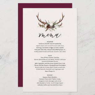 Fleurs rustiques et bois de cerf menu mariage