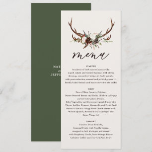 Fleurs rustiques et bois de cerf menu mariage