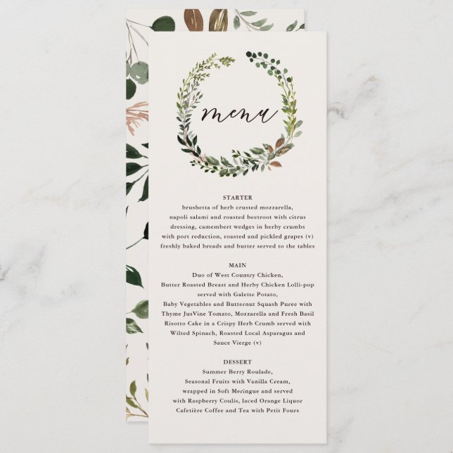 Fleurs rustiques et bois de cerf menu mariage (Devant / Derrière)
