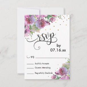 Fleurs sauvages aquarelle, confettis dorés, RSVP é