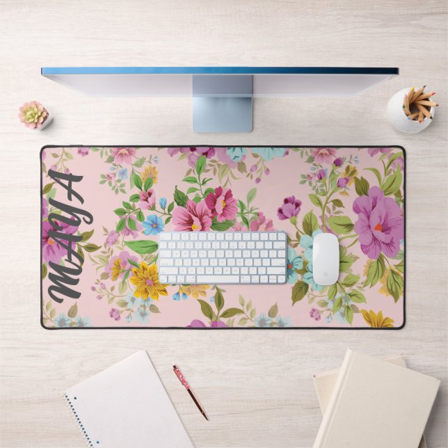 Fleurs sauvages Aquarelle Personnalisé Nom De Scri (Bureau 1)