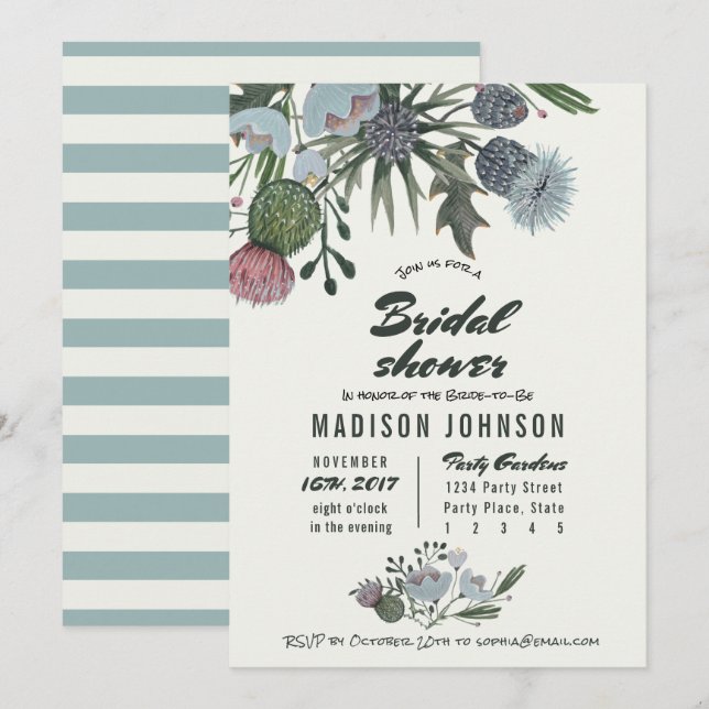 Fleurs sauvages bleu pâle | Invitations de douche  (Devant / Derrière)