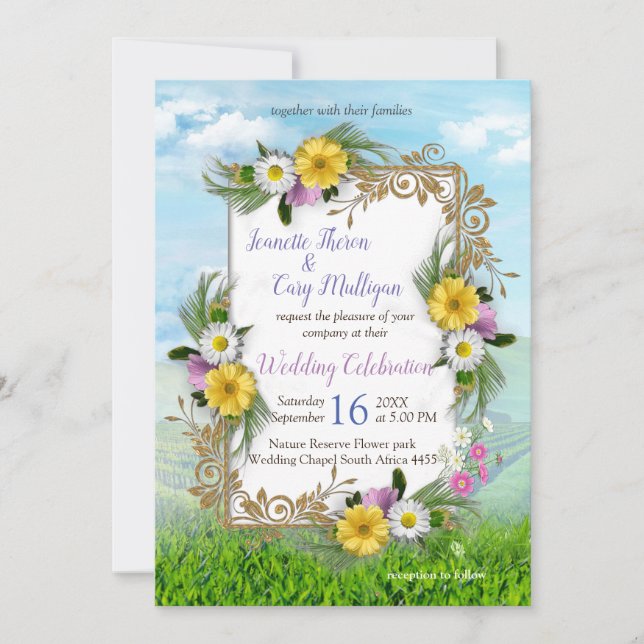 Fleurs sauvages contre une invitation Blue Sky (Devant)
