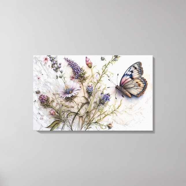 Fleurs sauvages d'aquarelle et toile papillon Impr (Recto)