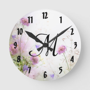 Fleurs sauvages de lavande Monogramme Horloge mura