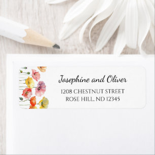 Fleurs sauvages de pavot coloré mariages étiquette