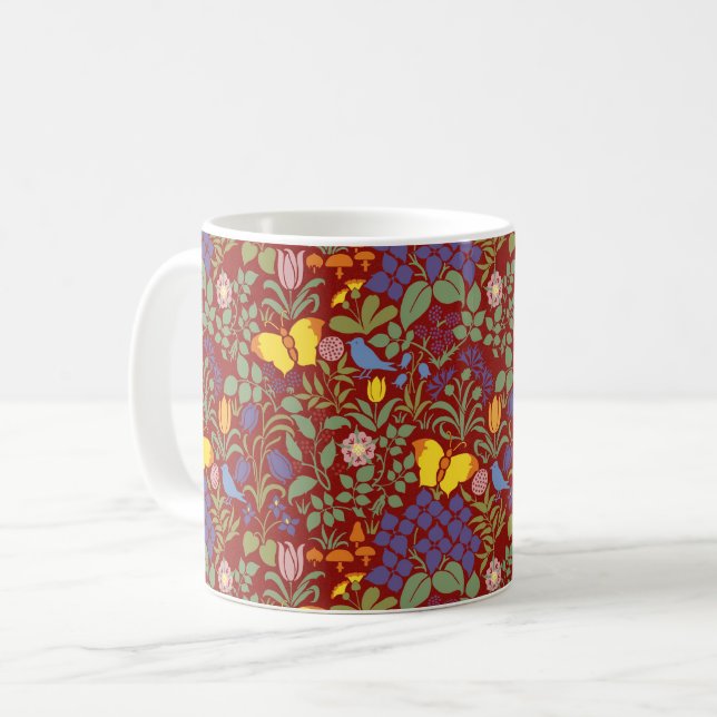 Fleurs sauvages de Voysey, Mug de café rouge (Devant gauche)
