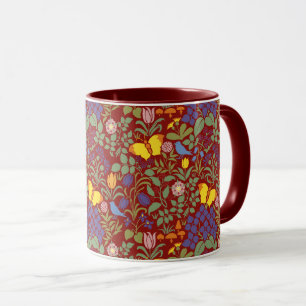 Fleurs sauvages de Voysey sur mug café rouge