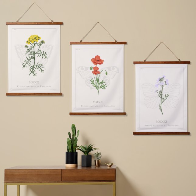 Fleurs sauvages ensemble de 3 Tapisserie murale (Asymétrique)