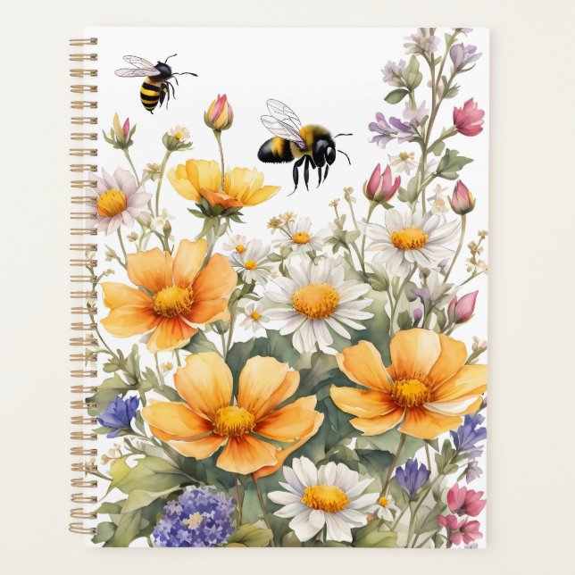 Fleurs sauvages et Abeilles de miel Aquarelle (Devant)