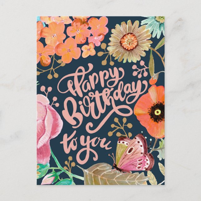 Fleurs sauvages et lettres carte de voeux d'annive (Devant)