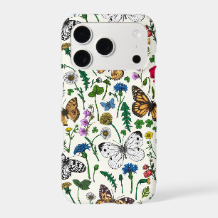 Fleurs sauvages et papillons sur fond blanc