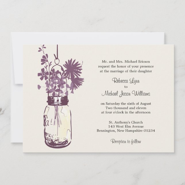 Fleurs sauvages & Mason Jar Mariage Invitations (Devant)