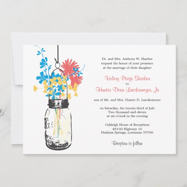 Fleurs sauvages & Mason Jar Mariage Invitations (Devant)
