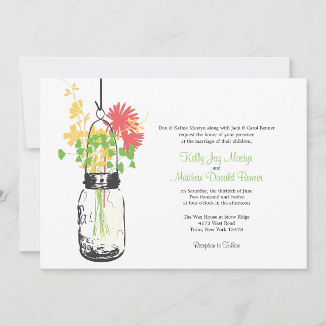Fleurs sauvages & Mason Jar Mariage Invitations (Devant)