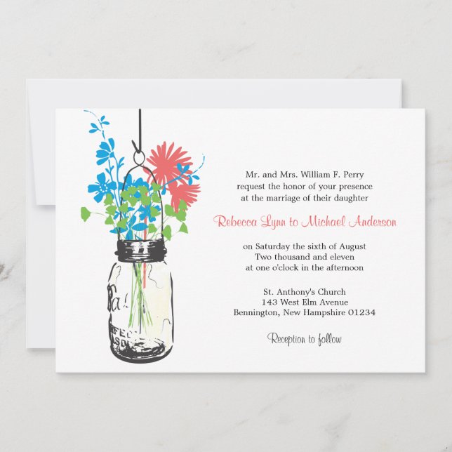 Fleurs sauvages & Mason Jar Mariage Invitations (Devant)