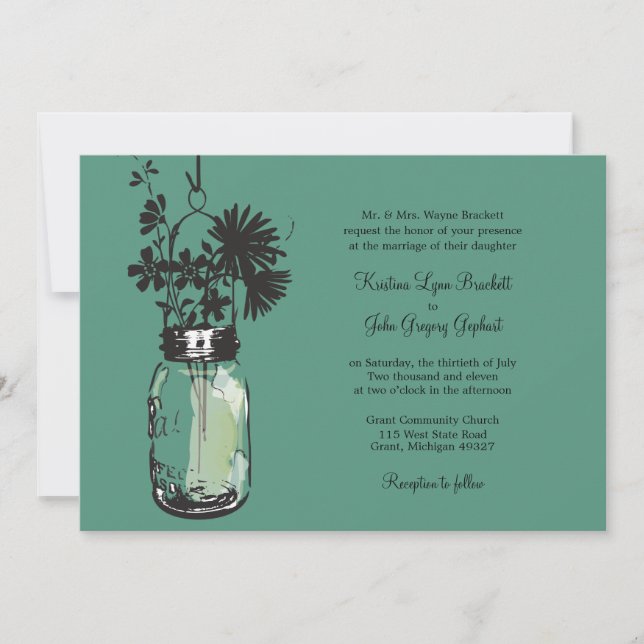 Fleurs sauvages & Mason Jar Mariage Invitations (Devant)