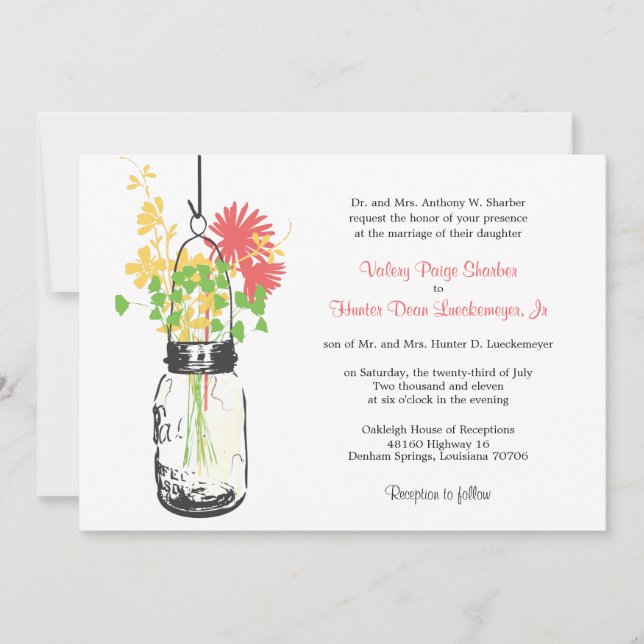 Fleurs sauvages & Mason Jar Mariage Invitations (Devant)