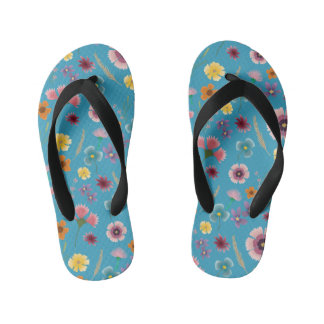 Fleurs sauvages motif en bleu - les enfants tongs 