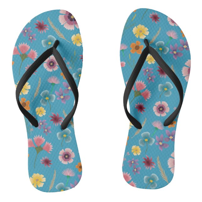Fleurs sauvages motif en bleu - tongs (Semelle)