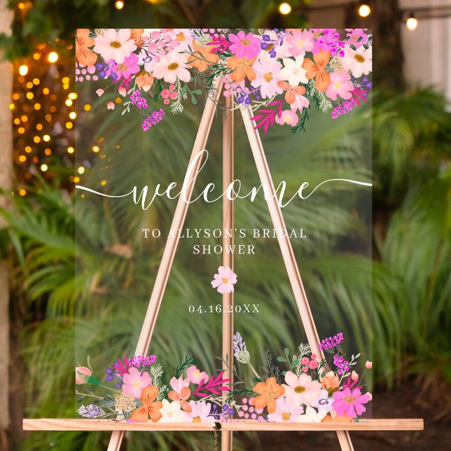 Fleurs sauvages pastel romantiques de bienvenue de (Romantic pastel wild flowers spring welcome acrylic sign)