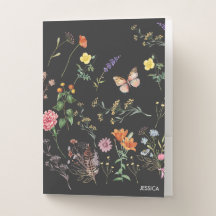 Fleurs sauvages Pressé Nom floral Dossier de poche