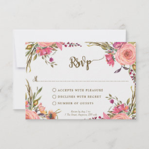 fleurs sauvages roses épousant la carte nuptiale