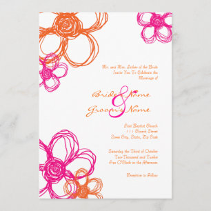 Fleurs sauvages roses et oranges 5x7 Faire-part de
