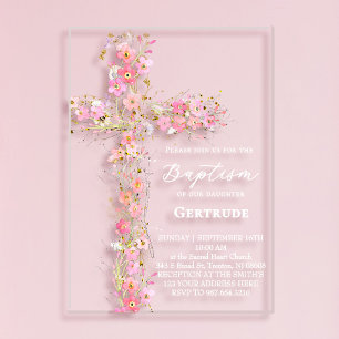 fleurs sauvages roses invitation de baptême
