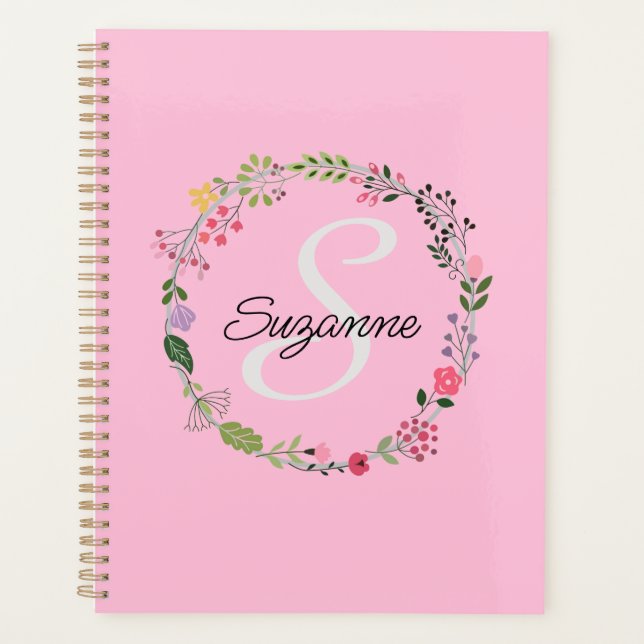 Fleurs sauvages roses Personnalisé Monogramme (Devant)