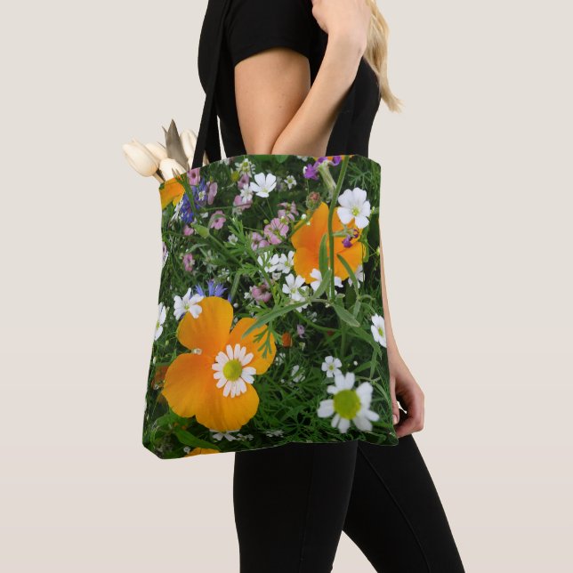 Fleurs sauvages : Sac fourre-tout rose blanc orang (De près)