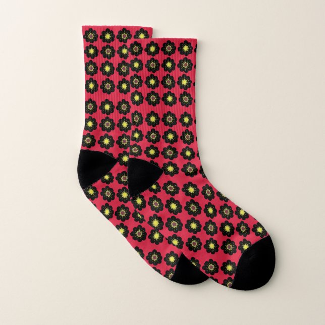 Fleurs scandinaves Noir Rouge (Paire)