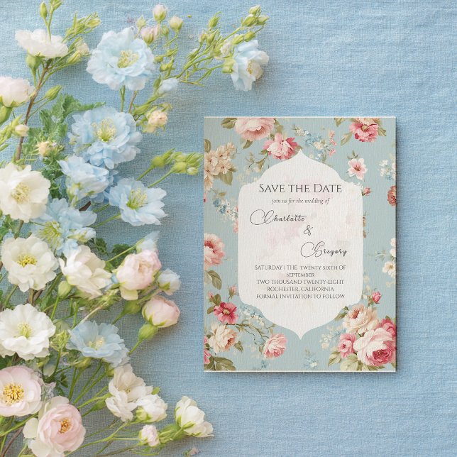 Fleurs Shabby Chic pour mariage carte de sauvegard (Créateur téléchargé)