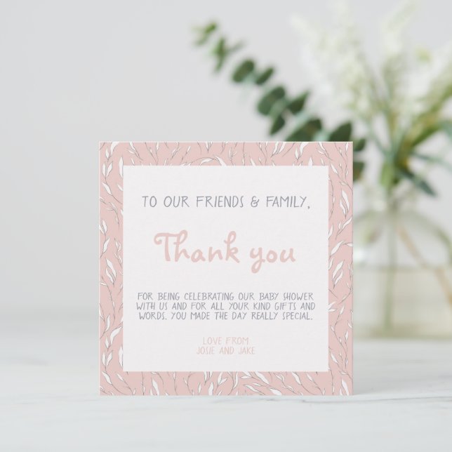 Fleurs simples baby shower rose carte de remerciem (Debout devant)