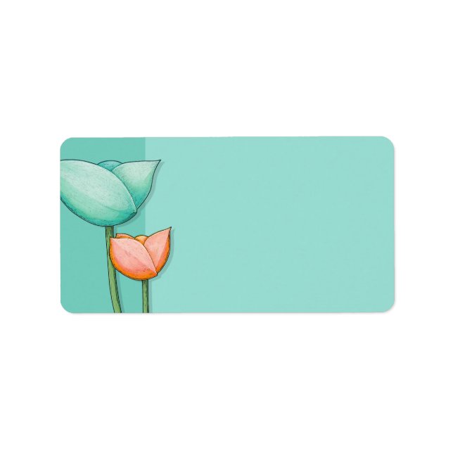 Fleurs simples Étiquette de adresse orange turquoi (Devant)