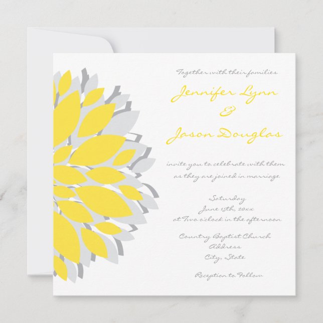 Fleurs simples jaunes et gris Invitations de maria (Devant)