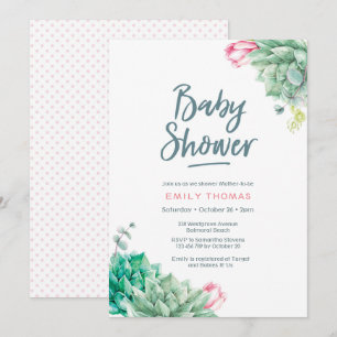 Fleurs Succulentes Fille Baby shower Invitation