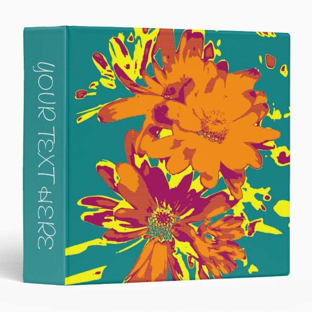 Fleurs sur fond bleu  Classeurs (Devant/Côté)