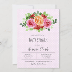Fleurs sur Pois rose fille Invitation Baby shower