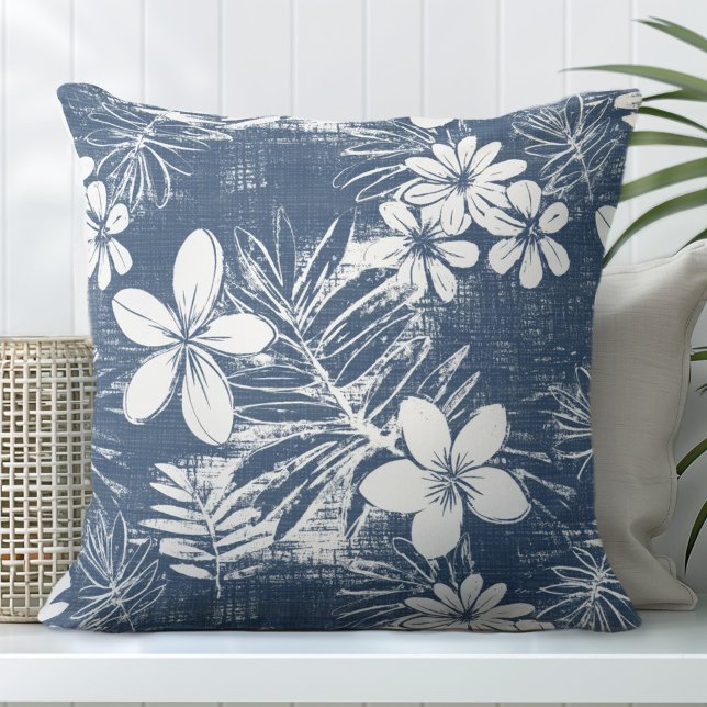 Fleurs Tropicales Bleues Lance Oreiller (Créateur téléchargé)