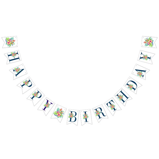 Fleurs tropicales Bonne bannière d'anniversaire (Tout)