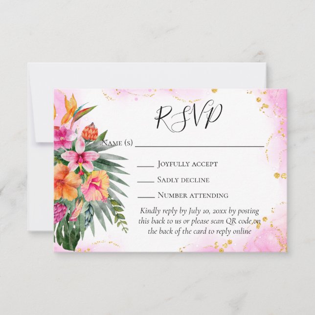 Fleurs tropicales colorées QR Code Mariage RSVP (Devant)