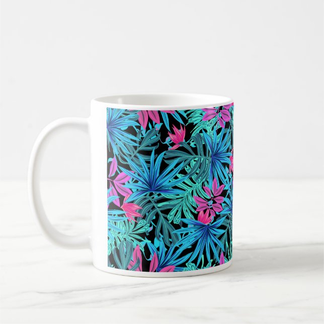 Fleurs tropicales de Mug de Coupe de Café Bleu et  (Gauche)