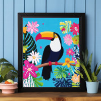 Fleurs tropicales de toucan Art mural d'oiseau de